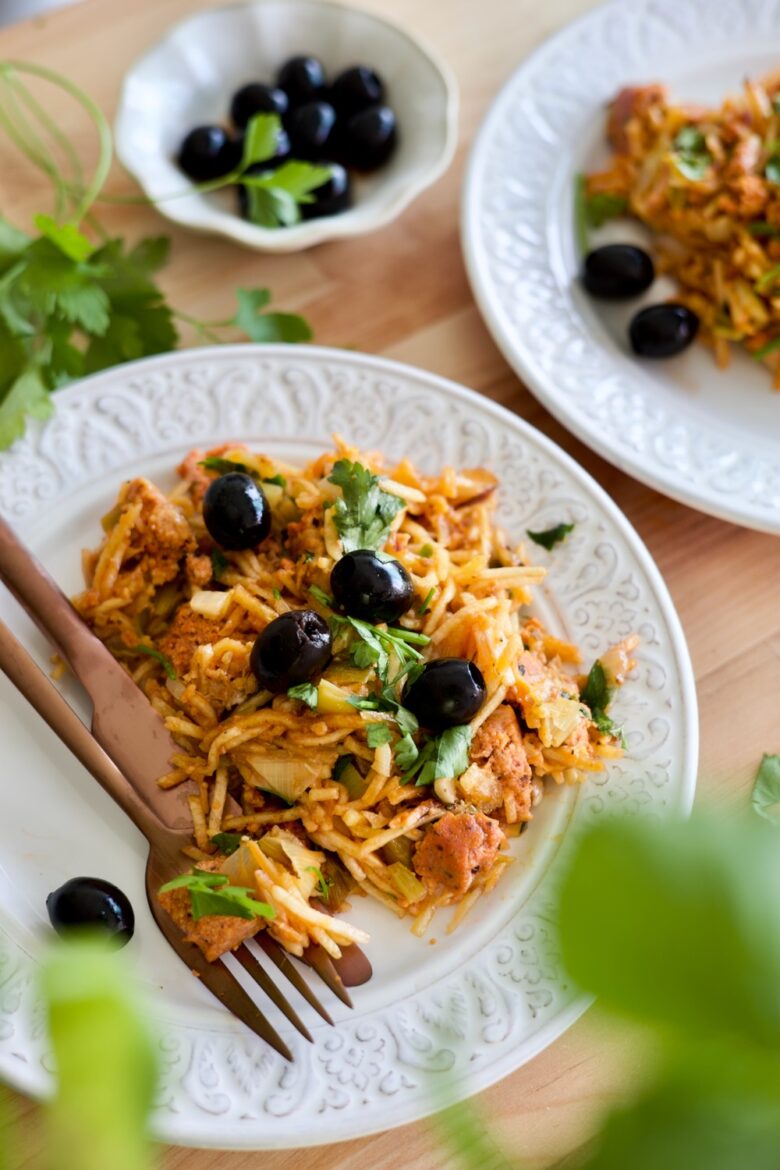 Portuguese Brás-style tofu -with-shoestring-potato-chips - 5